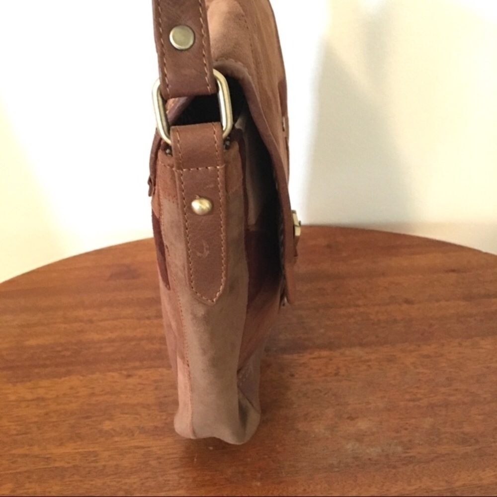 New Upcycled Patchwork Two Tone Suede Crossbody - image 4